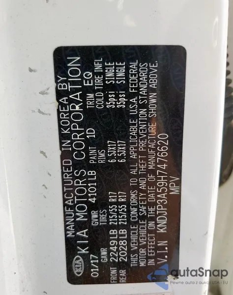 2017 Kia Soul + z USA, uszkodzony, nr VIN KNDJP3A59H7476620